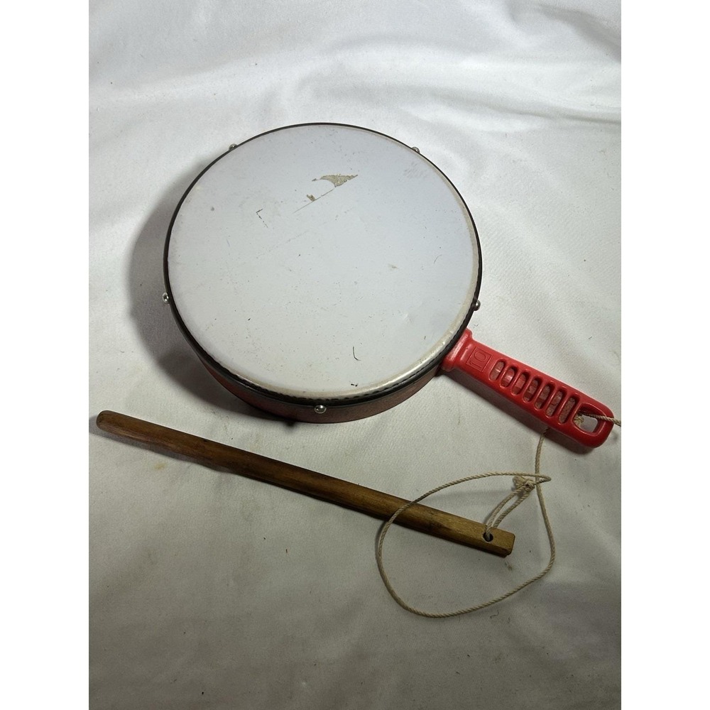 Vintage Toy Hand Drum with Original String and Stick Collectible